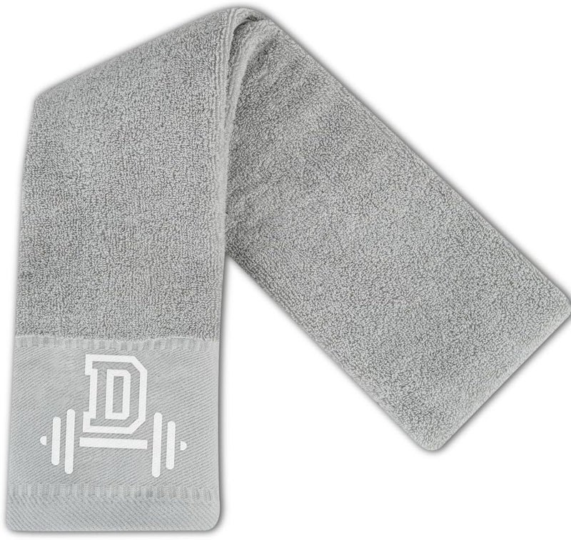 CybGene Gym Towel, Personalized Workout Gifts for Men, Women, Sports Lover, Exercise Fitness Gift for Gym Enthusiast on Birthday, Christmas, Soft and Absorbent Towel, Gray, Initial D - Image 1
